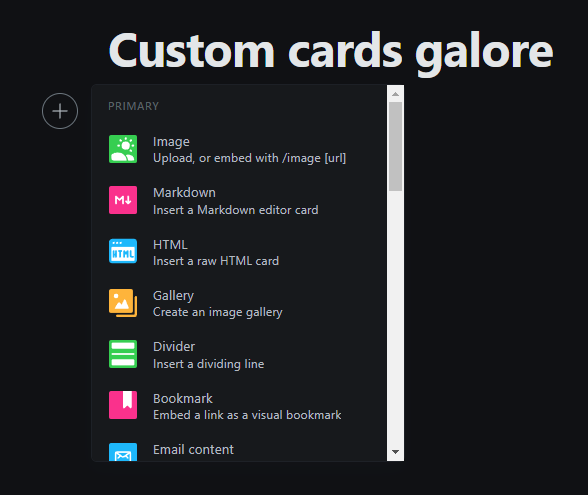 List of available custom cards
