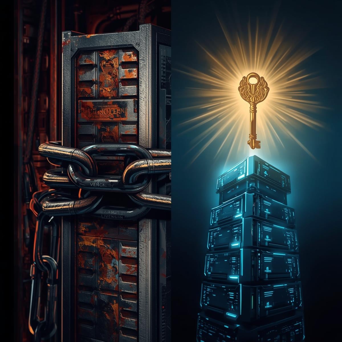 Visual comparison: Vendor Lock-in Chains vs Leapjuice Open Source Freedom